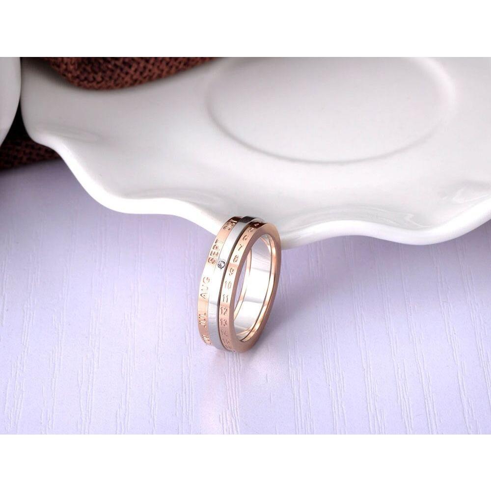 Fashion Rotatable Ring Rose Gold Color Monthly Calendar Jewelry With Single Cystal Stainless Steel Ring For Women R18133 - Frimunt Clothing Co.