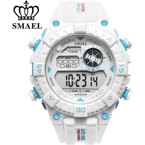 SMAEL Men's White Watch Sport Watches Waterproof Multifunction Shockproof Digital Military Watch Outdoor Sports Watch - Frimunt Clothing Co.