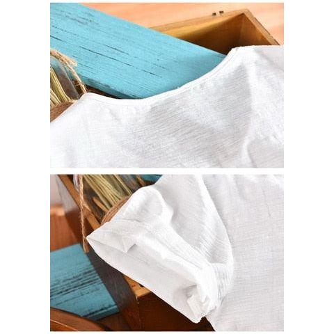 Men Raw Cotton T-Shirt Men Short Sleeve V-neck Breathable Soft Loose High Quality T-shirt - Frimunt Clothing Co.