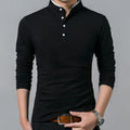 Men's Cotton T Shirt Full Sleeve Solid Color Mandarin Collar Sizes Up To 4XL - Frimunt Clothing Co.