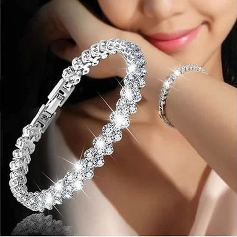 Exquisite Luxury Roman Crystal Bracelet For Women Wedding Rose Gold Silver Color Jewelry