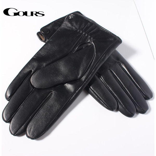 Men's Genuine Leather Gloves Real Sheepskin Black Touch Screen Winter Warm Fur Lined GSM051