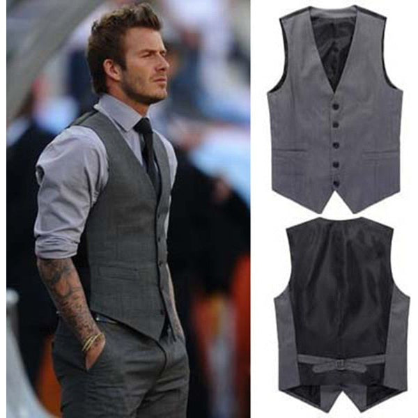 New Men's Fashion Solid Color Suit Vest Black Gray Formal Business - Frimunt Clothing Co.