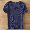 Men Raw Cotton T-Shirt Men Short Sleeve V-neck Breathable Soft Loose High Quality T-shirt - Frimunt Clothing Co.