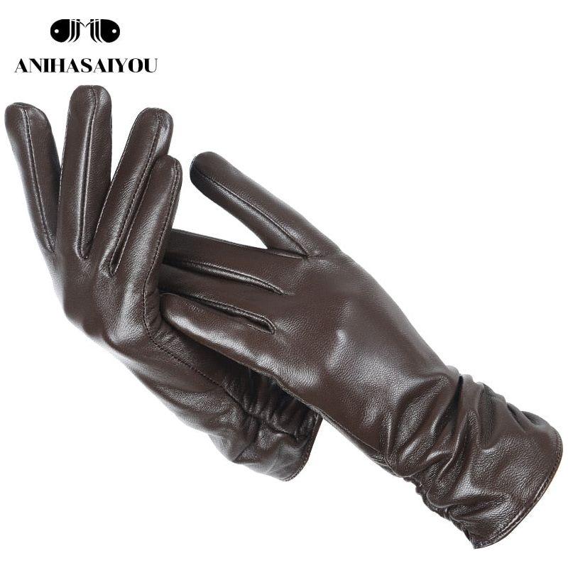 Classic Pleated Women's Genuine Leather Gloves Many Colors Real Sheepskin Leather Winter Gloves-2081 - Frimunt Clothing Co.