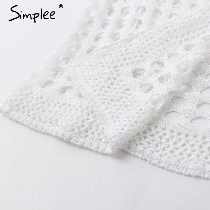 Crochet White Knitted Beach Cover Up Dress - Frimunt Clothing Co.