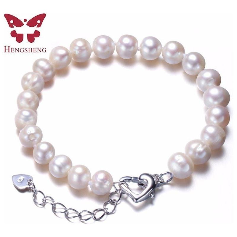 Real Natural Near Round Pearls Bracelet 925 Sterling Silver Love Buckle, 7-8mm Beads Fine Women Jewelry - Frimunt Clothing Co.