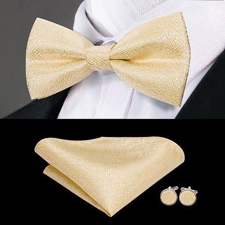 Hi-Tie Classic Black Bow Ties for Men 100% Silk Butterfly Pre-Tied Bow Tie Pocket Square Handkerchief - Frimunt Clothing Co.