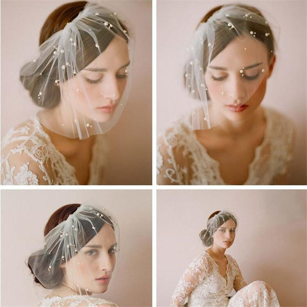 Tulle Pearl Beaded Blusher Veil With Comb - Frimunt Clothing Co.