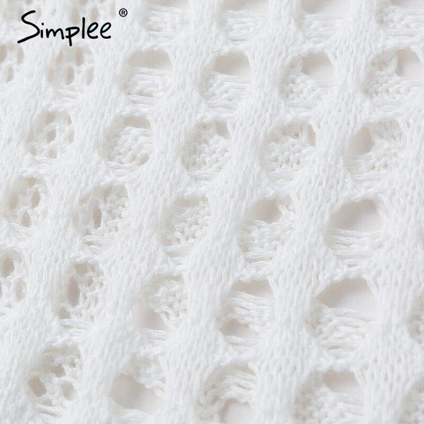Crochet White Knitted Beach Cover Up Dress
