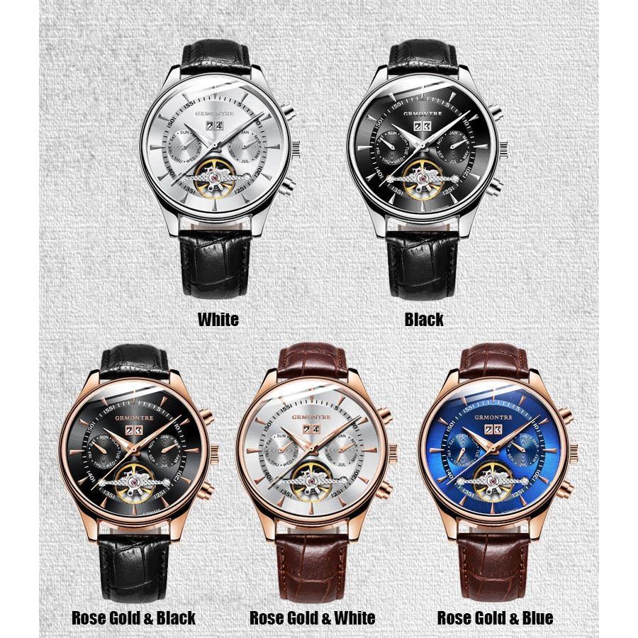 Men's Skeleton Tourbillon Mechanical Watch Automatic Classic Rose Gold Leather Band Wrist Watch - Frimunt Clothing Co.
