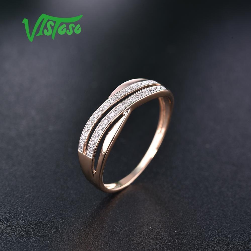 Genuine 14K 585 Rose Gold Women's Chic Rings Sparkling Diamond Engagement Anniversary Simple Eternal Style Fine Jewelry - Frimunt Clothing Co.