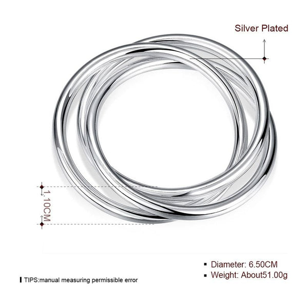 DOTEFFIL 925 Sterling Silver Plated Bracelet Bangles Three Interlocking Smooth High Quality Solid Bracelet Bangles Fashion Jewelry - Frimunt Clothing Co.
