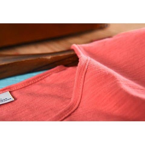 Men Raw Cotton T-Shirt Men Short Sleeve V-neck Breathable Soft Loose High Quality T-shirt - Frimunt Clothing Co.