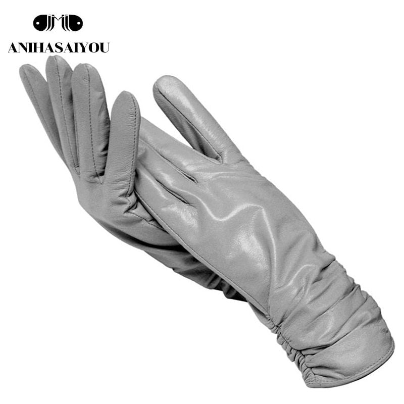 Classic Pleated Women's Genuine Leather Gloves Many Colors Real Sheepskin Leather Winter Gloves-2081 - Frimunt Clothing Co.