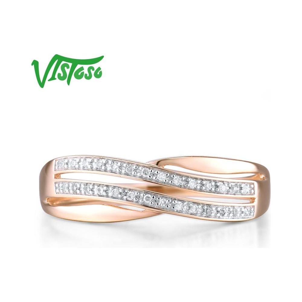 Genuine 14K 585 Rose Gold Women's Chic Rings Sparkling Diamond Engagement Anniversary Simple Eternal Style Fine Jewelry - Frimunt Clothing Co.