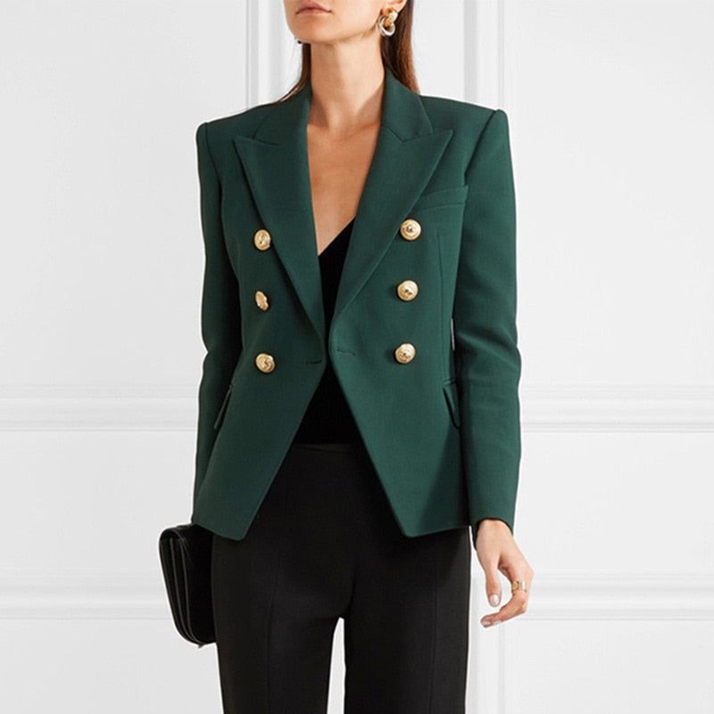 Dark Green Women's Blazer Formal Double Breasted Buttons Blazer High Quality