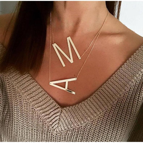 Large Initial Necklace 100% Stainless Steel Jewelry Big Letter A-Z Gold - Frimunt Clothing Co.