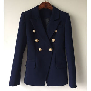 Dark Blue Women's Blazer Formal Double Breasted Buttons Blazer High Quality - Frimunt Clothing Co.