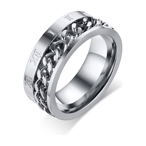 Men's Rings, Roman Number with Cuban Chain Band, 8MM Stainless Steel Spinner Ring Male Jewelry