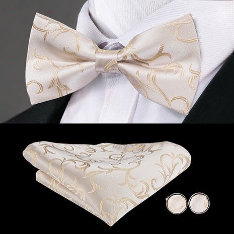 Hi-Tie Classic Black Bow Ties for Men 100% Silk Butterfly Pre-Tied Bow Tie Pocket Square Handkerchief