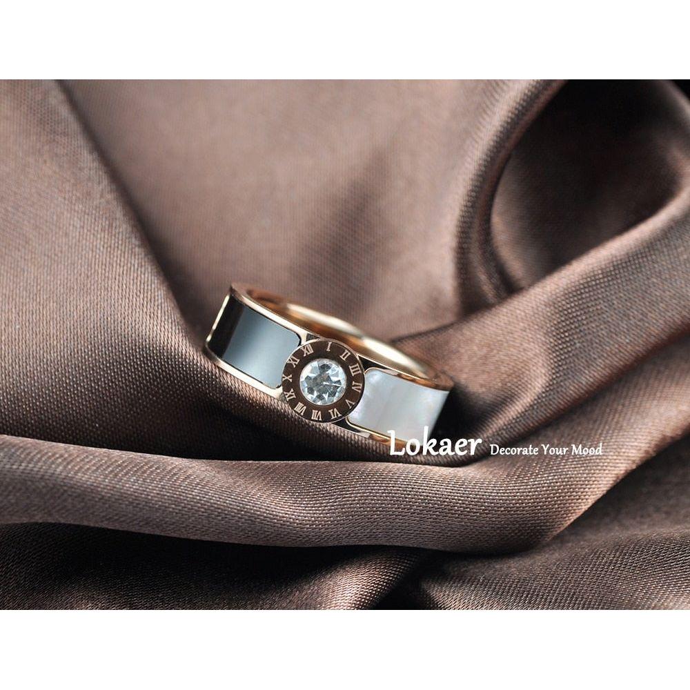 Classic Stainless Steel Fine Brand Jewelry Acrylic & Shell Roman Alphabet Rings  R17033 - Frimunt Clothing Co.