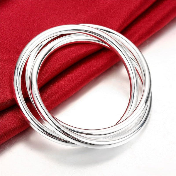 DOTEFFIL 925 Sterling Silver Plated Bracelet Bangles Three Interlocking Smooth High Quality Solid Bracelet Bangles Fashion Jewelry - Frimunt Clothing Co.