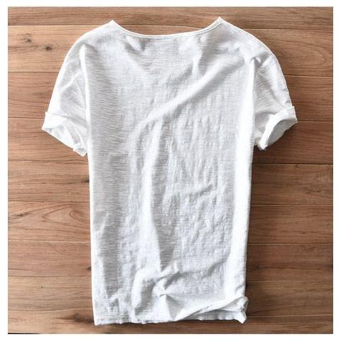Men Raw Cotton T-Shirt Men Short Sleeve V-neck Breathable Soft Loose High Quality T-shirt - Frimunt Clothing Co.