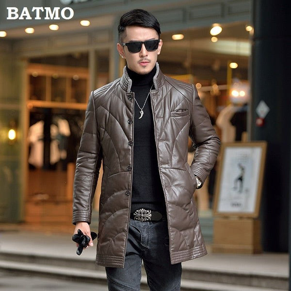 New Fall Winter High Quality Warm 90% White Duck Down Faux Leather Men's Jacket Coat