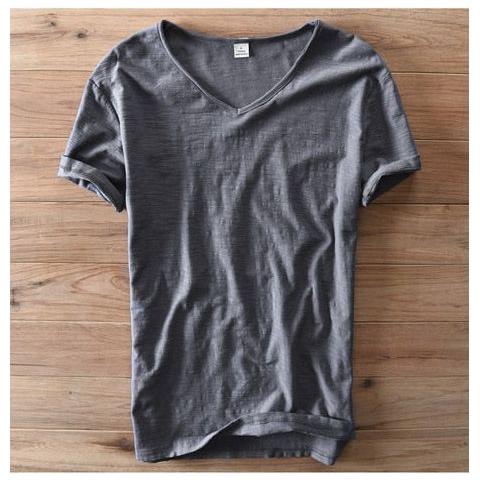 Men Raw Cotton T-Shirt Men Short Sleeve V-neck Breathable Soft Loose High Quality T-shirt - Frimunt Clothing Co.