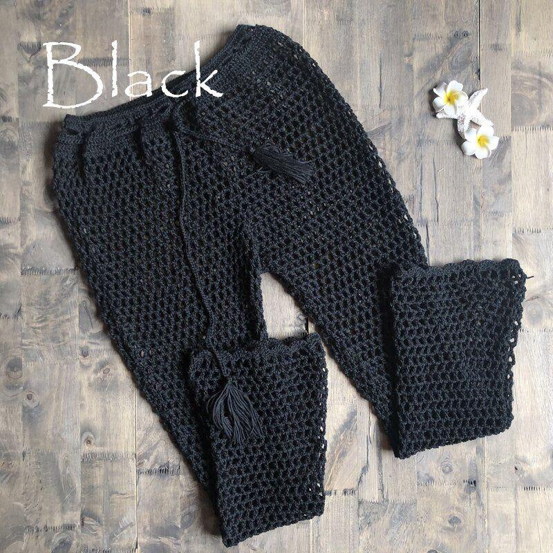 Ins Explosion Beach Handmade Crochet Hollow Out Bandage Elastic Waist Shell Pants Sunscreen Fishing Net Trouser - Frimunt Clothing Co.