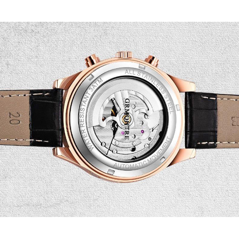 Men's Skeleton Tourbillon Mechanical Watch Automatic Classic Rose Gold Leather Band Wrist Watch - Frimunt Clothing Co.