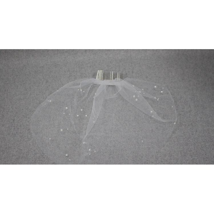 Tulle Pearl Beaded Blusher Veil With Comb - Frimunt Clothing Co.