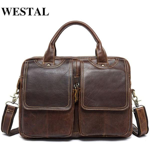 WESTAL Men's Briefcase Leather Laptop Bag Genuine Leather 8002