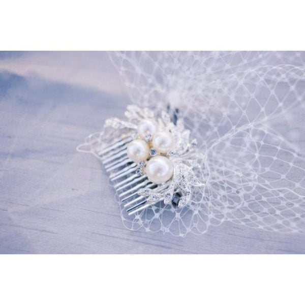 Bridal Birdcage Veil With Comb Pearls And Flowers