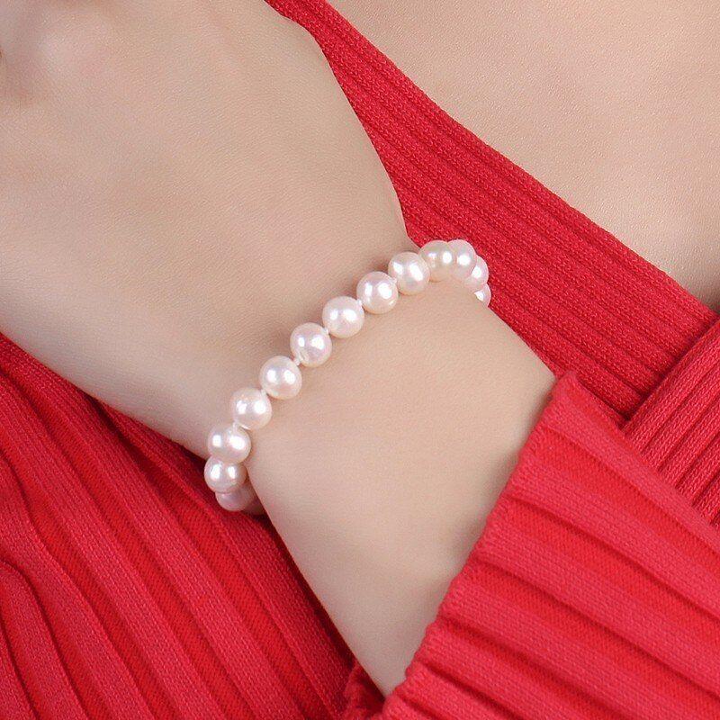 Real Natural Near Round Pearls Bracelet 925 Sterling Silver Love Buckle, 7-8mm Beads Fine Women Jewelry - Frimunt Clothing Co.