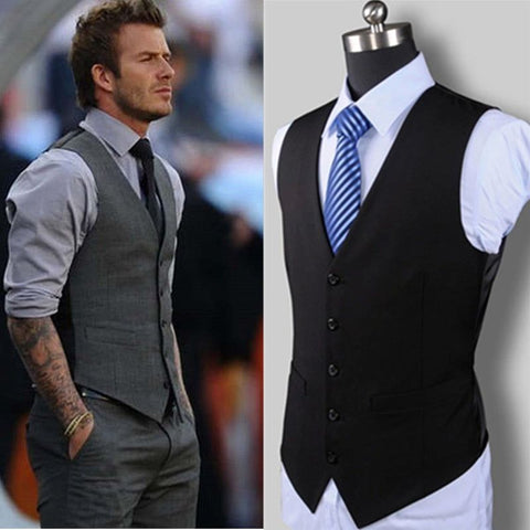 New Men's Fashion Solid Color Suit Vest Black Gray Formal Business