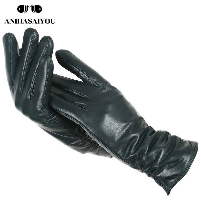 Classic Pleated Women's Genuine Leather Gloves Many Colors Real Sheepskin Leather Winter Gloves-2081 - Frimunt Clothing Co.
