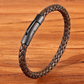 New Classic Style Men Leather Bracelet Simple Black Stainless Steel Button Accessories Hand-woven Jewelry Gifts - Frimunt Clothing Co.