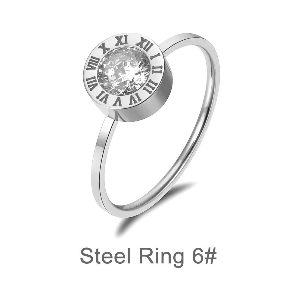Fashion Austrian Crystal Round Roman Numerals Stainless Steel Ring Rose Gold, Gold, Silver Colors - Frimunt Clothing Co.