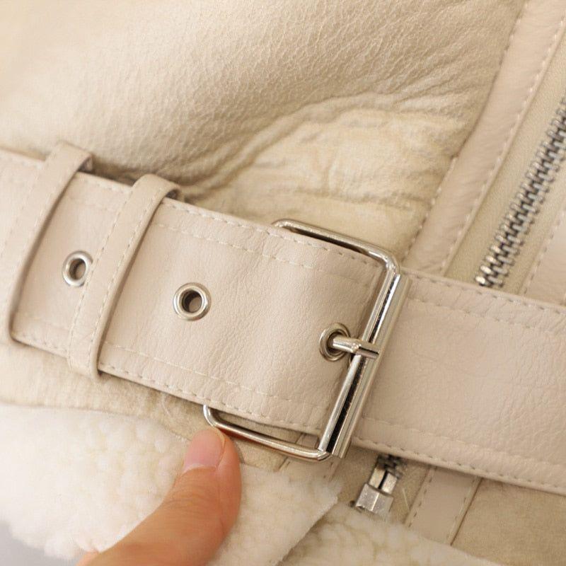 Winter Women's Faux Sheepskin Leather Jacket Aviator Style with Fur Lining - Frimunt Clothing Co.