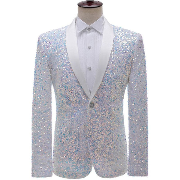 Men's Colorful Glitter Sequin Tuxedo Blazer Luxury Brand Shawl Collar Dress Suit Jacket Wedding Party Stage Blazer