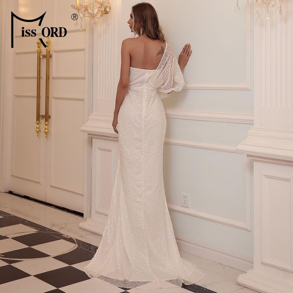 Missord Sexy One Shoulder Sequin Evening Party Dress Floor Length Maxi Dress Solid Color High Split Backless Women Dress M0843 - Frimunt Clothing Co.