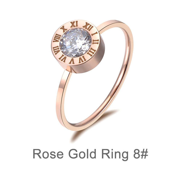 Fashion Austrian Crystal Round Roman Numerals Stainless Steel Ring Rose Gold, Gold, Silver Colors - Frimunt Clothing Co.