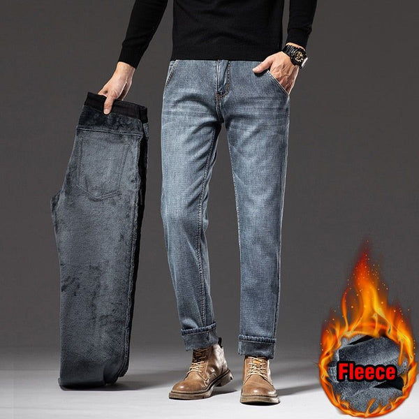 Winter New Men Fleece Lined Warm Jeans Classic Style Regular Fit Stretch - Frimunt Clothing Co.