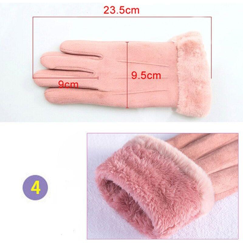 Women Winter Touch Screen Suede Furry Warm Full Finger Gloves - Frimunt Clothing Co.