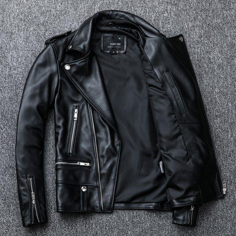 Men's Genuine Leather Jacket. Classic Cool Biker Style. Sheepskin. - Frimunt Clothing Co.