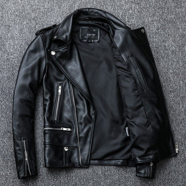 Men's Genuine Leather Jacket. Classic Cool Biker Style. Sheepskin. - Frimunt Clothing Co.