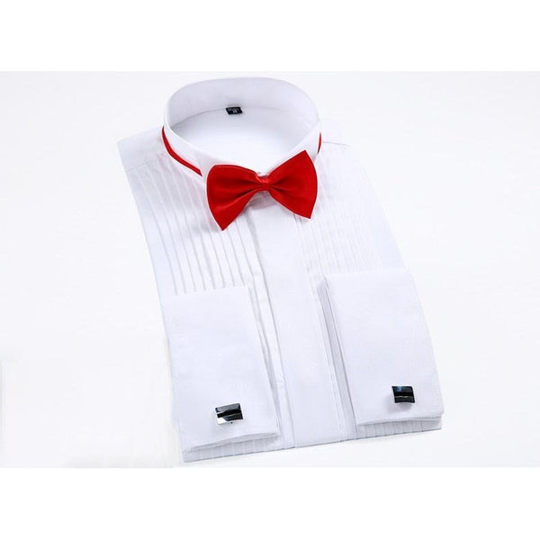 White Men Tuxedo Shirt Regular Fit Plus Size French Cufflinks Long Sleeve Wedding Party 6xl - Frimunt Clothing Co.