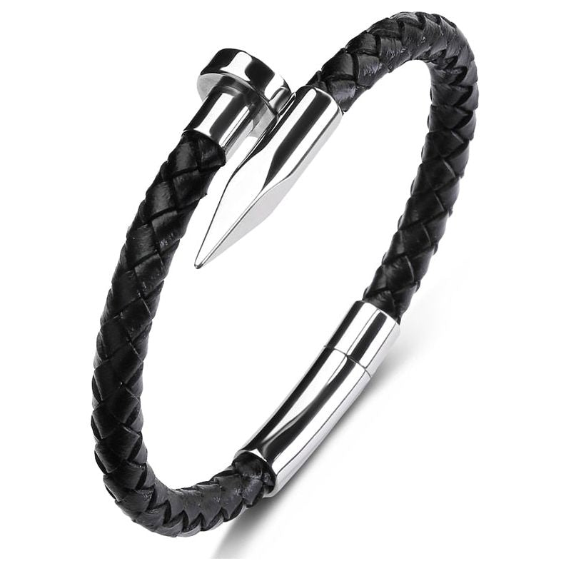 Fashion Braided Genuine Leather Nail Bracelet for Men Modern Jewelry Design Stainless Steel Buckle - Frimunt Clothing Co.